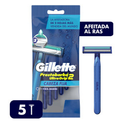 Gillette Prestobarba Ultragrip2 Máquina de Afeitar Desechable con Cabezal Fijo 5 Un