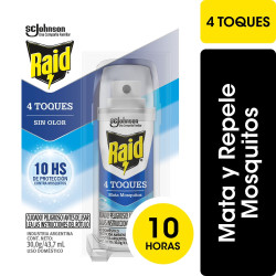 Insecticida Raid 4 toques mata mosquitos 10 horas 43.7 Ml.
