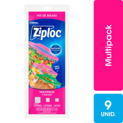 Bolsa hermetica Ziploc Multipack con Sellado Inteligente para Alimentos 3 tamaños 9 Ud.
